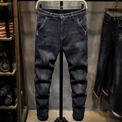 2020 autumn and winter New velvet jeans men slim pipe pants Korean trend thick warm long pants men