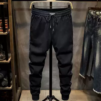 Autumn and winter drawstring casual pants men's slim cigarette tube pants Korean version of the trend winter striped sports pants men's all-match