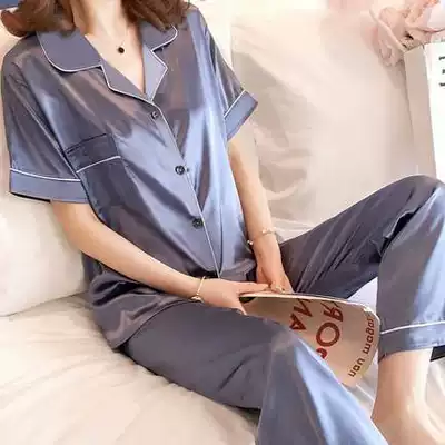 Silk pajamas women cardigan summer thin short sleeve trousers can wear Ice Silk home clothes 2021 New loose
