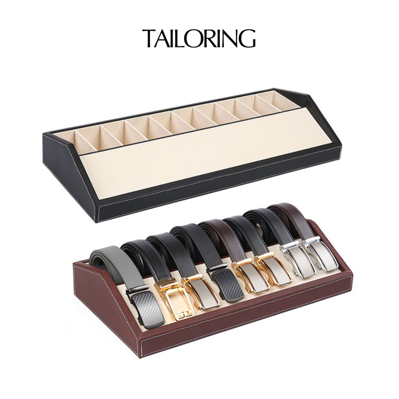 High-End Painted Leather Belt Display Rack Multi-Compartment Wooden Box Clothing Store Men's and Women's Belt Storage Props Model Room