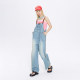 ສີນ້ຳຕານ Leather Buckle Route Washed Denim Retro Overalls Women's Jumpsuit Casual Pants