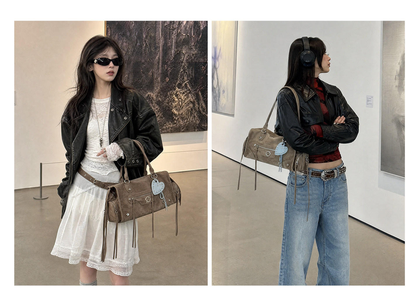 JELLY TOYBOY Khaki Brown Faux Leather Zip-Top Shoulder Bag