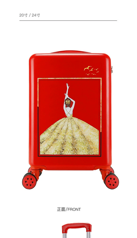 Vali cưới của hồi môn hộp màu đỏ cô dâu du lịch đòn bẩy mật khẩu nữ nhấn vali da hộp đám cưới của hồi môn - Va li