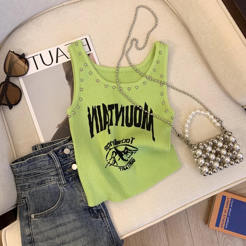 Avocado Green Short Top for Women, Summer Dopamine Thai-Style Sweet and Spicy Camisole, Jazz Bright Color Sleeveless T-Shirt