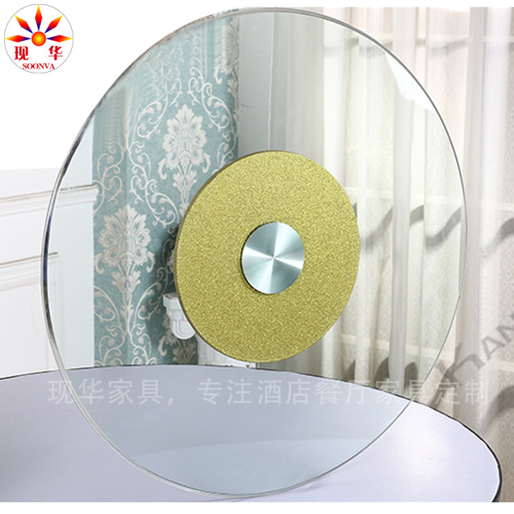 Custom-made dining room hotel round dining table transparent tempered glass turntable manual turntable wrought iron electric dining table