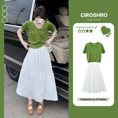 Летняя юбка, зеленый свитер, футболка, модная летняя одежда, городской стиль