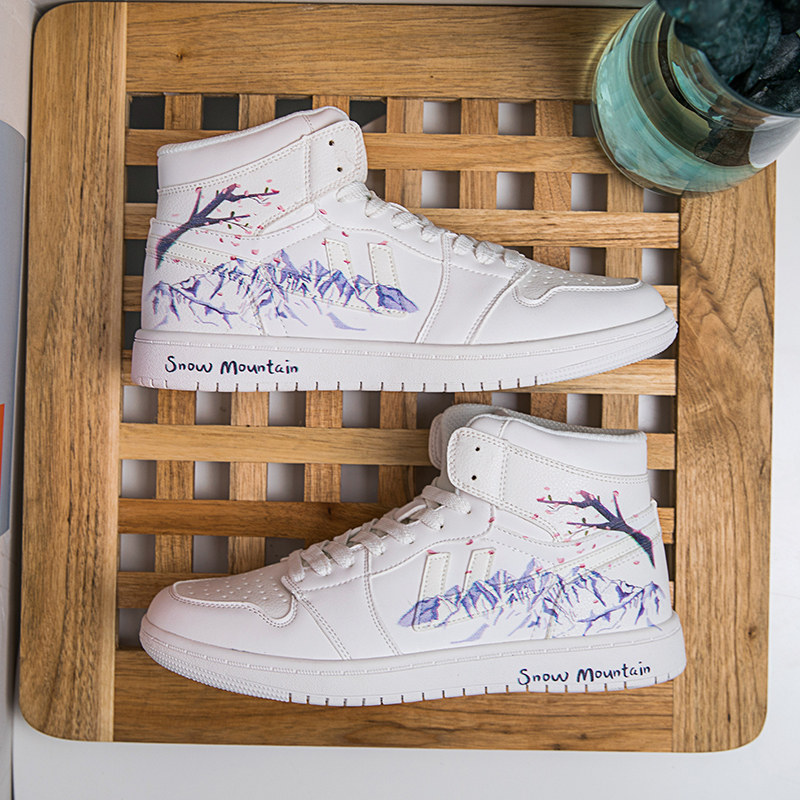 Back Force Cherry Blossom Men's Shoes 2023 Springtime High Help Country Tide Shoes Men's Wave Shoes Sports Casual Board Shoes Lovers Shoes 