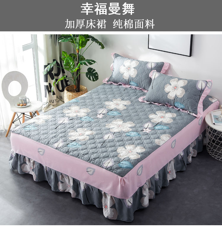 Bộ đồ giường bằng vải cotton dày đơn trải giường bằng vải cotton hoạt hình đôi đôi Simmons trải giường bằng tấm bạt lò xo giường váy