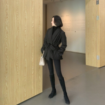 WangHanYan beating underpants female outside wearing gush black high waist tight body display slim elastic denim small foot magic pants