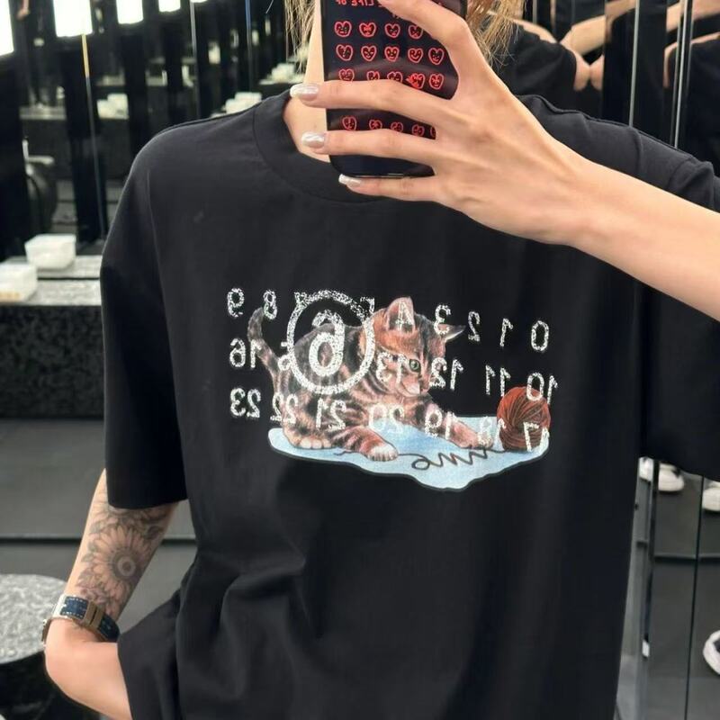Cross-Border European and American Digital Print Mm6 Pure Cotton High-Quality Men's T-Shirt Women's Short-Sleeve Trendy Heavyweight 230g Base Shirt Cross-Border European and American Digital Print Mm6 Pure Cotton High-Quality Men's T-Shirt Women's Short-Sleeve Trendy Heavyweight 230g Base Shirt