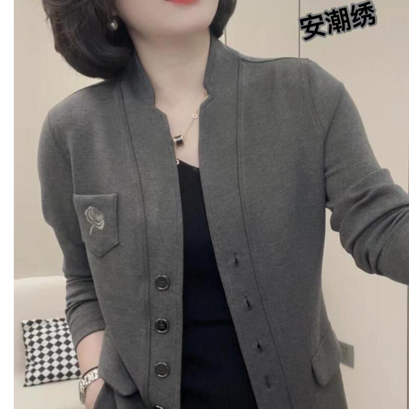 Anchaoshou 2203 New Spring and Autumn Stylish Slim-Fit Embroidered Cardigan with a Stylish Stand-Up Collar Blazer Anchaoshou 2203 New Spring and Autumn Stylish Slim-Fit Embroidered Cardigan with a Stylish Stand-Up Collar Blazer