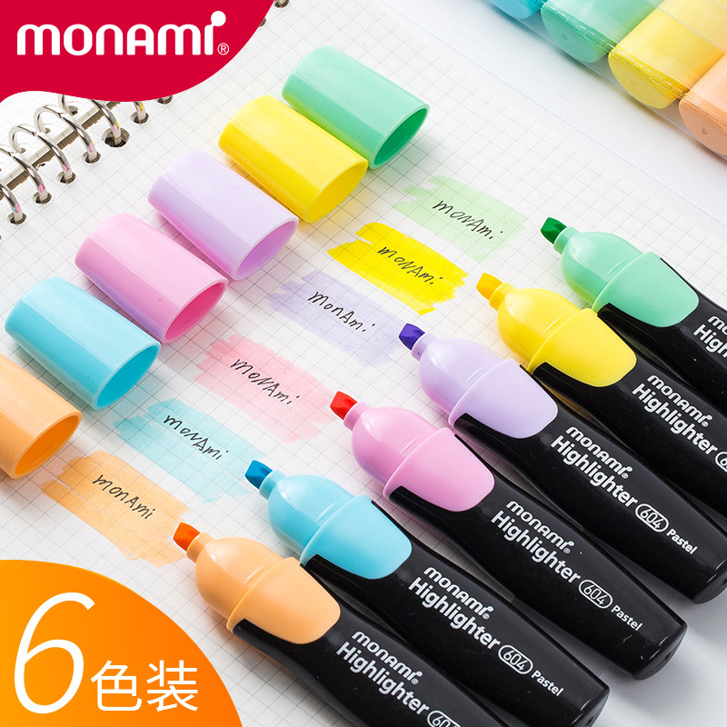 South Korea Muna Beauty Great Capacity Firefly Pen Macaron Little Fresher Silver Light Pen Student With Scratcher Key Mark Pen Idea Multifunction 6 Color Handbills Pen Cap Candy Color Wholesale