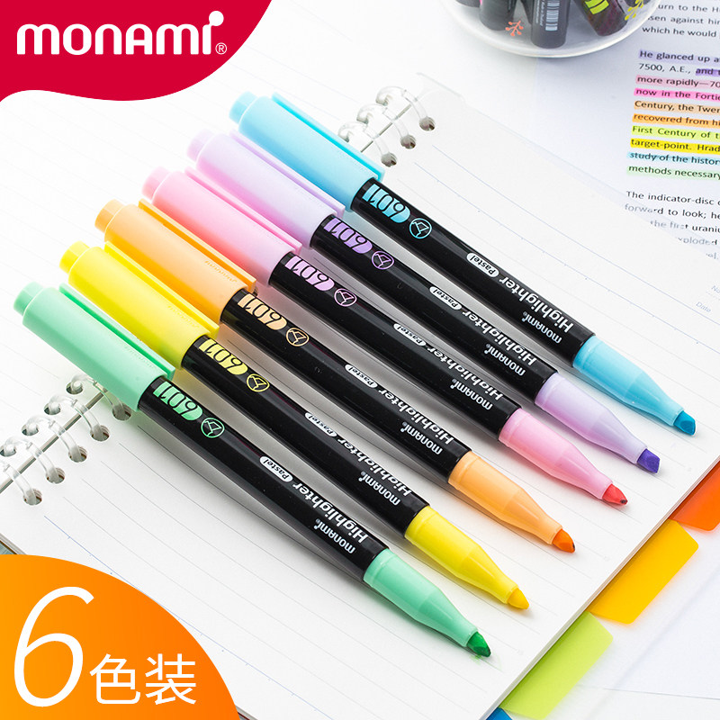 Korean Munami soft light highlighter macaron light non-dazzling highlighter set creative axe tilt simple small fresh hand account pen student with thick key note marker