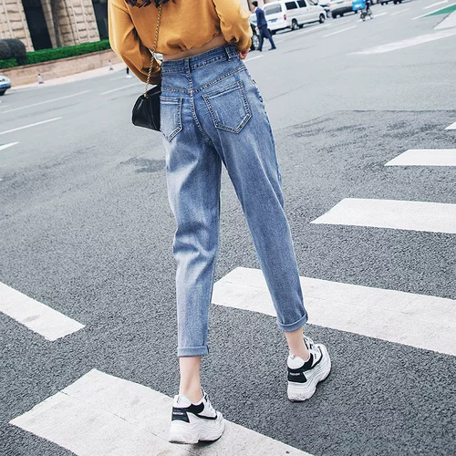 Летние джинсы, штаны, в корейском стиле, по фигуре, высокая талия, свободный крой