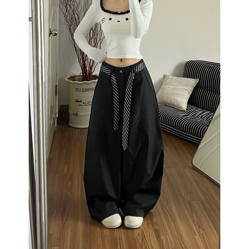 175 Tall Version of Relaxed Fit Scimitar Pants for Women, 2026 Model with Belt, Slimming, Old Money Style, Straight-Leg Floor-Length Pants