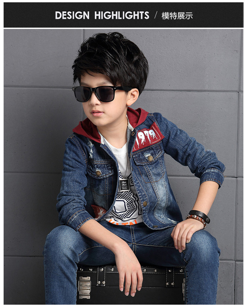 Bộ đồ denim bé trai mùa thu 2018 xuân mới phiên bản Hàn Quốc 10 bé trai đẹp trai quần áo trẻ em 8-12 tuổi áo phao trẻ em mùa đông