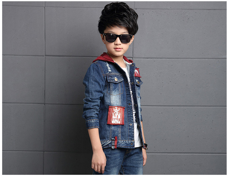 Bộ đồ denim bé trai mùa thu 2018 xuân mới phiên bản Hàn Quốc 10 bé trai đẹp trai quần áo trẻ em 8-12 tuổi áo phao trẻ em mùa đông