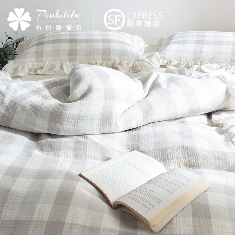 Exported to South Korea Class A double-layer gauze four-piece set pure cotton cotton bed sheet quilt cover simple Nordic spring and autumn ins style