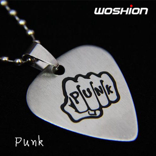 Personality Rock Metal Punk Titanium Steel Guitar Pick Necklace Fist Pattern
