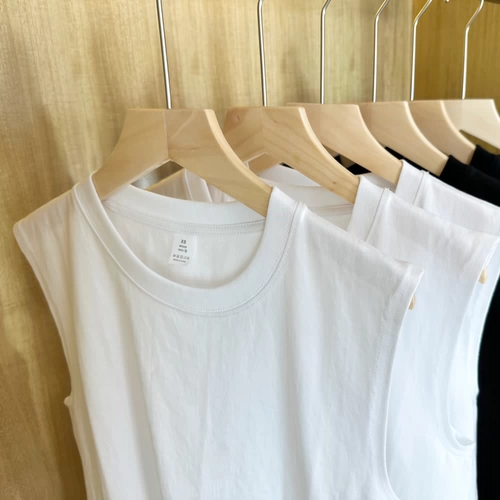 Мужской хлопковый жилет без рукавов для спортзала, футболка с коротким рукавом, круглый воротник