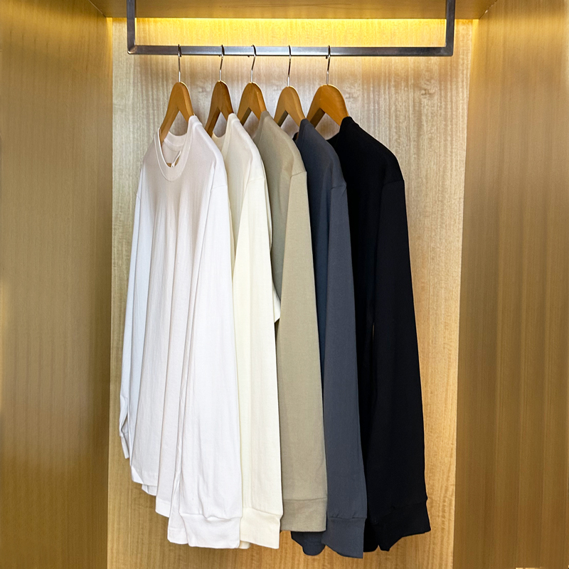 (Buy One, Get One Free) American Style 240g Heavyweight Long-Sleeve T-Shirt for Men, Spring and Autumn, Pure Cotton, Solid Color Base Shirt, Crew Neck Sweatshirt