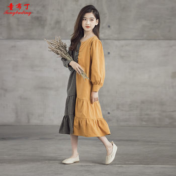 Big girl dress 2022 new Korean version loose cake mid-length skirt girl foreign style spring and autumn parent-child dress