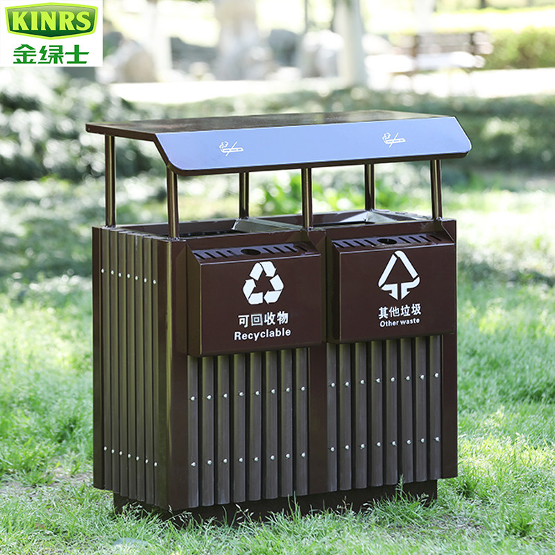 Outdoor trash can peel box large sanitation outdoor trash can community park street steel wood sorting trash can