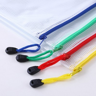 晨光A4文件袋网格拉链透明塑料资料学生用手提大小号容量帆布试卷收纳清新拉边A5票据档案病例简约加厚收纳包