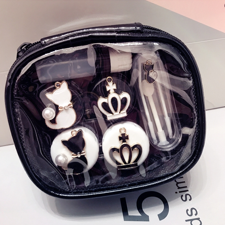 Personalized crown cat contact lens box two cute color contact lens companion box portable multi-pair double box set bag