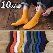 Socks mens mid-tube stockings ins tide solid color cotton socks Thin breathable mens socks deodorant four seasons socks Mens stockings
