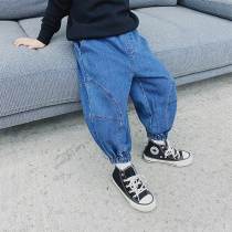 Slightly childrens clothing boys jeans spring and autumn children 2021 New loose big crotch pants baby casual pants tide
