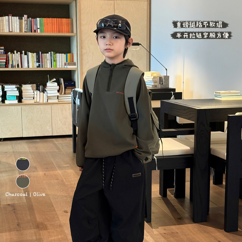 Boys' Early Autumn Hooded Sweatshirt 2026 New Autumn Children's Outdoor Hoodie for Older Kids Autumn Clothing