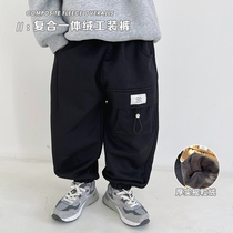 Slightly childlike boy gush pants winter integrated suede long pants handsome gas day system thick children tooling sports pants