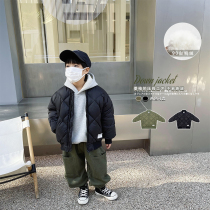 Slightly childlike boys down clothes lightly slim 2021 New models of winter foreign air baseball collar design sensation Child 90 suede jacket