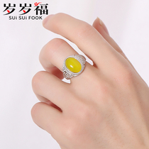 Sterling silver natural topaz mens ring personality trend retro domineering ring to send boyfriend Tanabata Festival gift