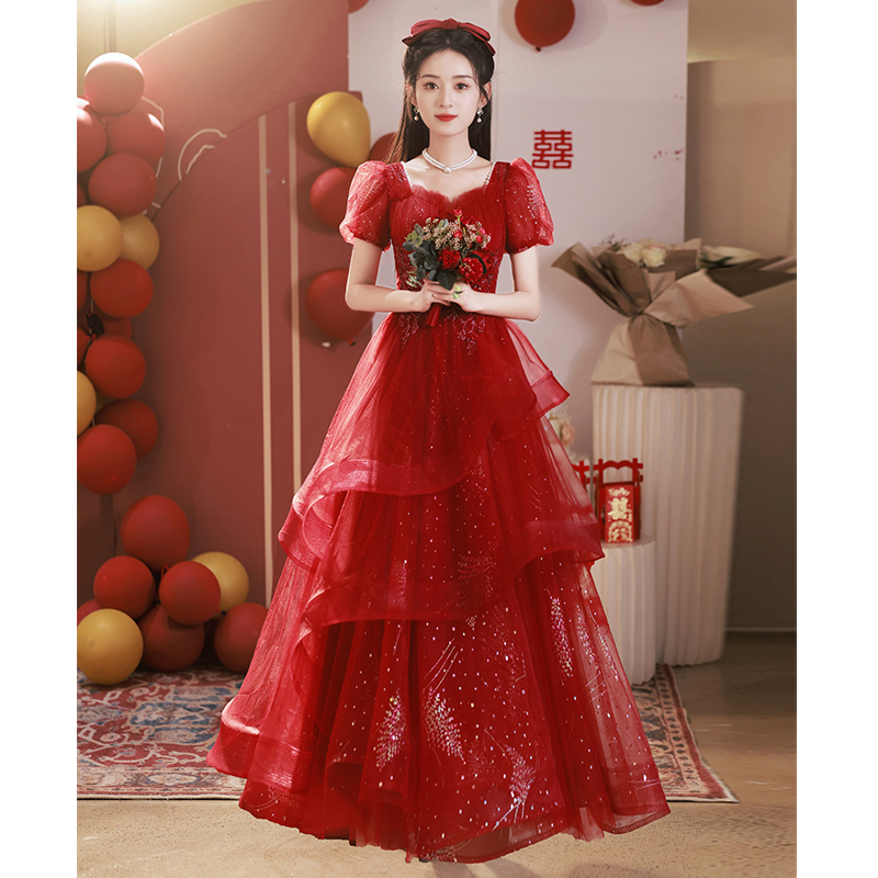 2026 New Style Wedding Dress for the Bride, Elegant and Sophisticated, Suitable for Petite Women, Red Main Wedding Dress