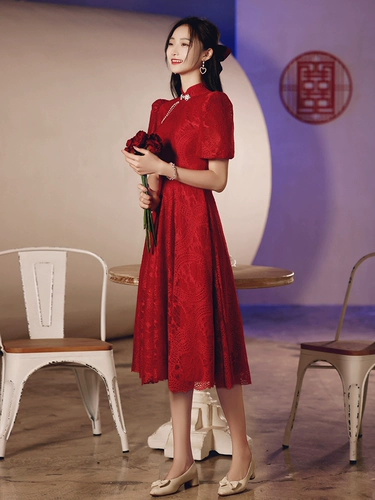 Вечернее платье, ципао, бордовое летнее свадебное платье