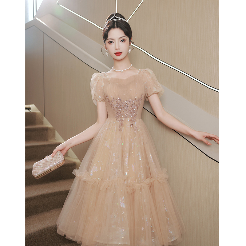 Evening Dress for Women 2026 New Style Light Luxury Niche High-End Petite Adult Ceremony Dress with a Sense of Sophistication for Presenters and Birthdays, Summer