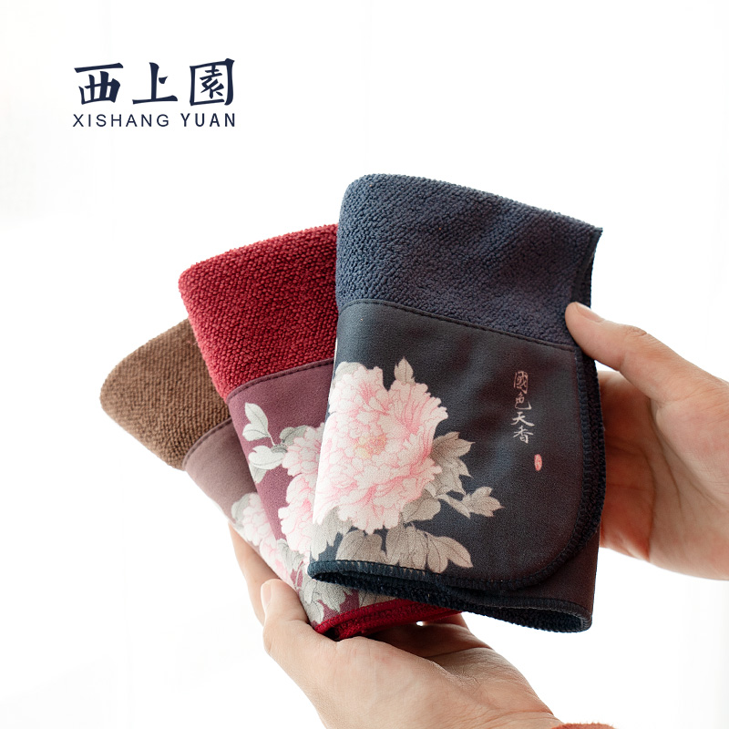 Painted Peony Tea Towel Tea Cloth Cotton Linen Thicken Water Absorbent Tea Ceremony Tea Art Accessories Tea Set Special Rab Zen