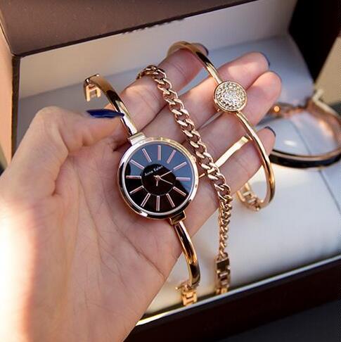 Authentic Purchasing Agent for Anne Klein Women's Watch Set, Elegant and Simple Bracelet-Style Black Gold Quartz Watch Ak/1470