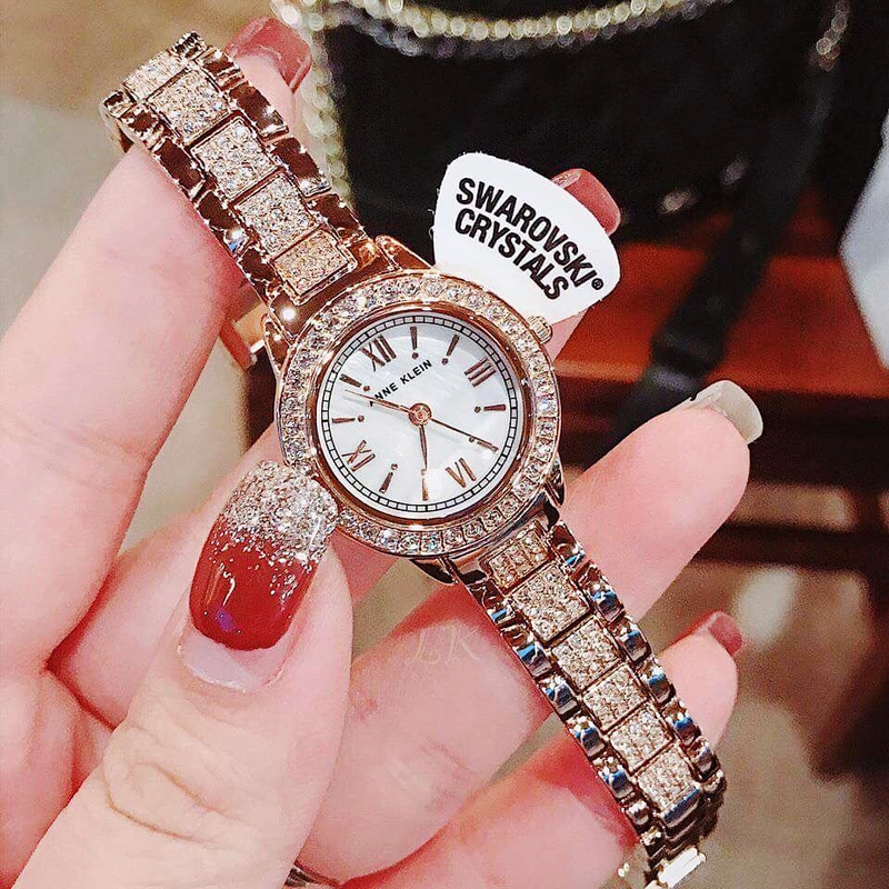 Anne Klein Watch Women's Rose Gold Diamond-Encrusted Mother-Of-Pearl Small Dial Simple Bracelet Women's Watch 1492Mprg