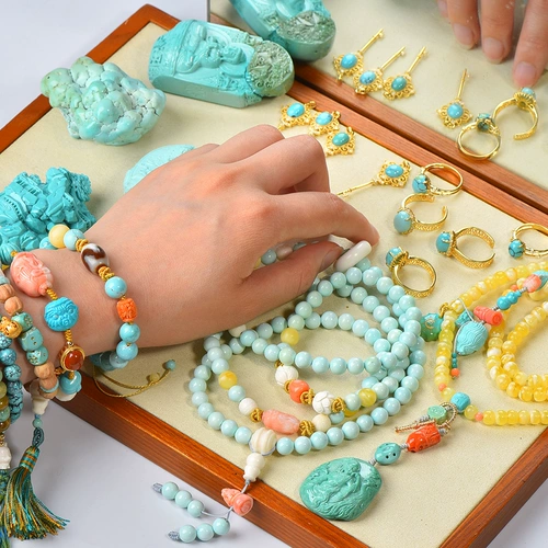 慕粉 Бирюзовая резная подвеска, ожерелье, цепочка, браслет