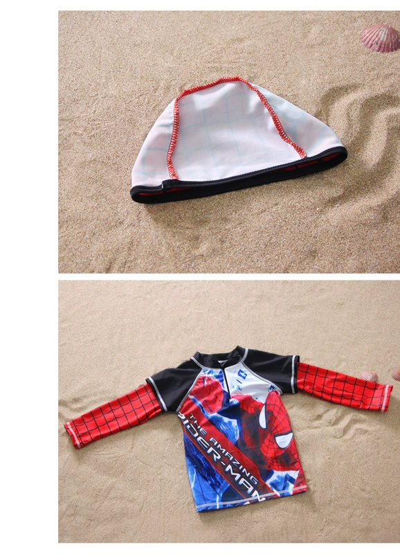 New Boy Spider-Man Áo tắm Chia tay dài Sun Boy Boy Baby Beach Kỳ nghỉ Đồ bơi - Bộ đồ bơi của Kid