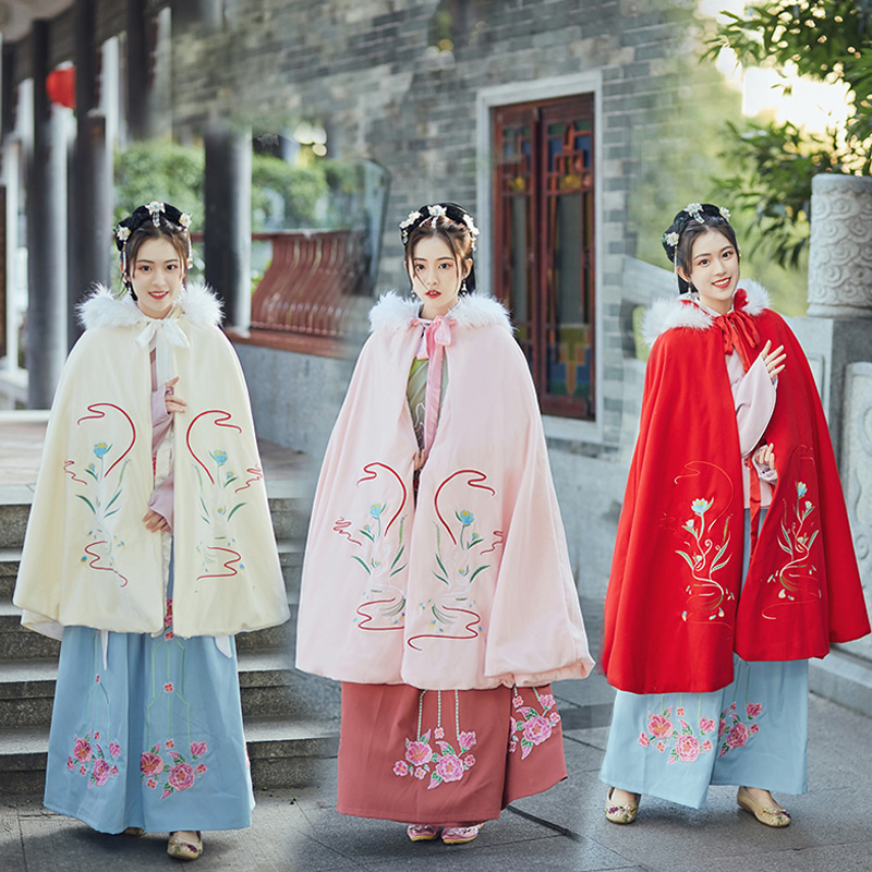 蕴雯汉服女秋冬中国风古装斗篷披肩长款加绒加厚古风保暖披风外套