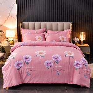 Cotton Thickened, Sanded Fabric Fitted Sheet Spring & Fall Dormitory Four-Piece Set