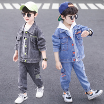 Childrens clothing boys autumn clothing set in the big children Foreign style 2021 Spring and Autumn new boys fashionable cowboy children handsome tide