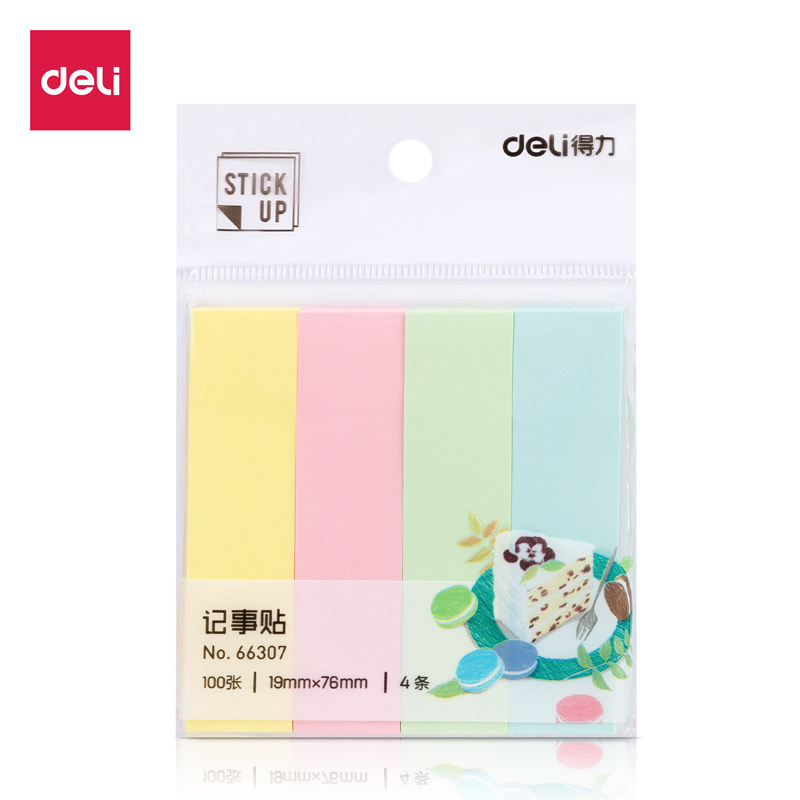 deli (deli)400 sheets of 4-color slitting post-it note paper Post-it note paper 76*19mm N times paste 66307