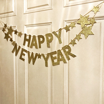 2021 Happy New Year string flag ins wind bronzing scene layout Decoration supplies Hanging flag pull flag banner