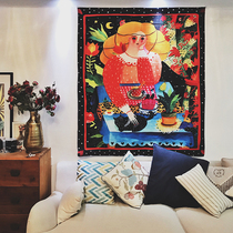 Foreign trade export art cat girl polka dot flower plant hanging cloth Personality restaurant bed and breakfast decoration background cloth