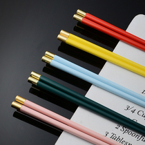 5 Double Ceramic Chopsticks Glaze Lower Color Bronze Head Fu Chopsticks Porcelain Chopsticks Home Bone Porcelain Chopsticks One color distinguish healthy